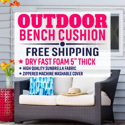 5" thick - OUTDOOR Custom Bench Cushion with Sunbrella Fabric - image1